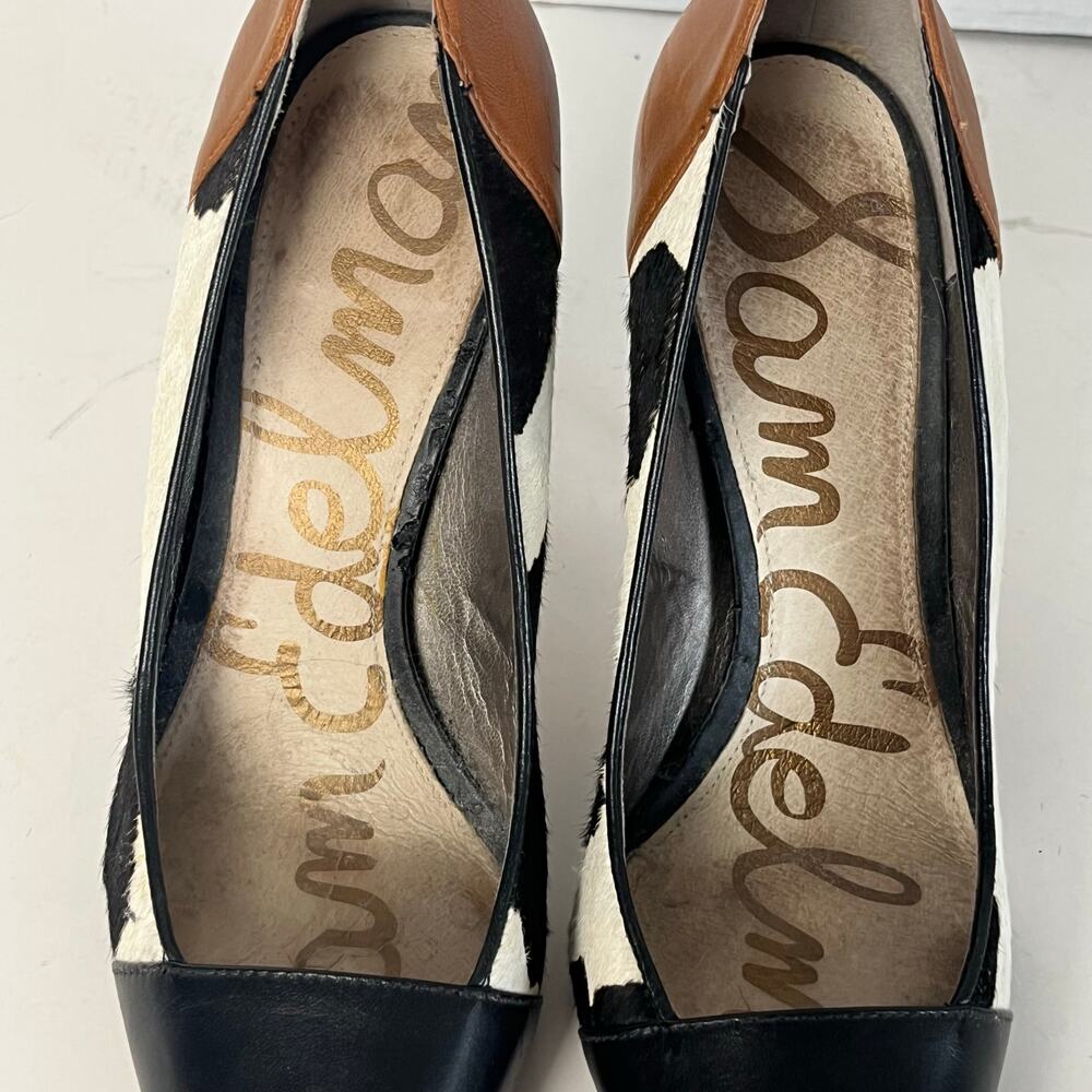 Sam Edelman Size 7 Cow Print Leather Heels Pointed Toe Pumps - Picture 9 of 10
